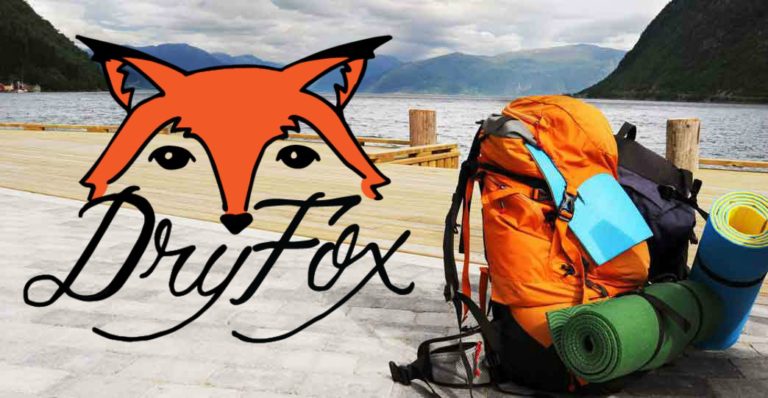 dryfoxco logo with camping gear